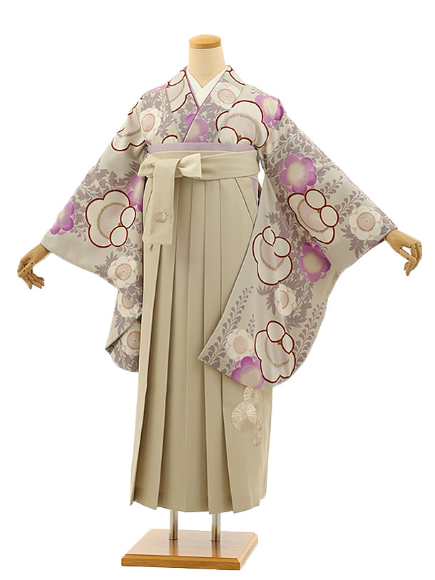 卒業式 袴 レンタル 女 女性 レンタル 卒業袴レンタル h1087 Kansai グレー地梅×グレージュ袴 卒業式袴セット ブランド レンタル 二尺袖 着物 袴 フルセット 女性 大人 大学生 専門学生 卒業式 謝恩会 新品足袋プレゼント 往復送料無料【レンタル】