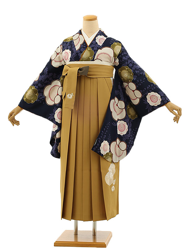 卒業式 袴 レンタル 女 女性 レンタル 卒業袴レンタル h1090 Kansai 紺地梅×からし袴 卒業式袴セット ブランド レンタル 二尺袖 着物 袴 フルセット 女性 大人 大学生 専門学生 卒業式 謝恩会 新品足袋プレゼント 往復送料無料【レンタル】