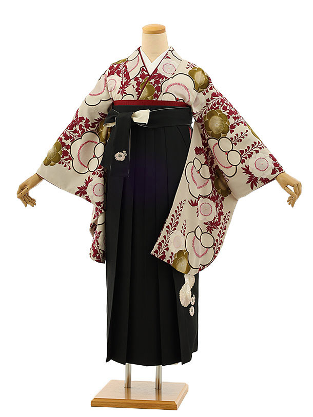 卒業式 袴 レンタル 女 女性 レンタル 卒業袴レンタル h1094 Kansai ベージュ梅×黒袴 卒業式袴セット ブランド レンタル 二尺袖 着物 袴 フルセット 女性 大人 大学生 専門学生 卒業式 謝恩会 新品足袋プレゼント 往復送料無料【レンタル】