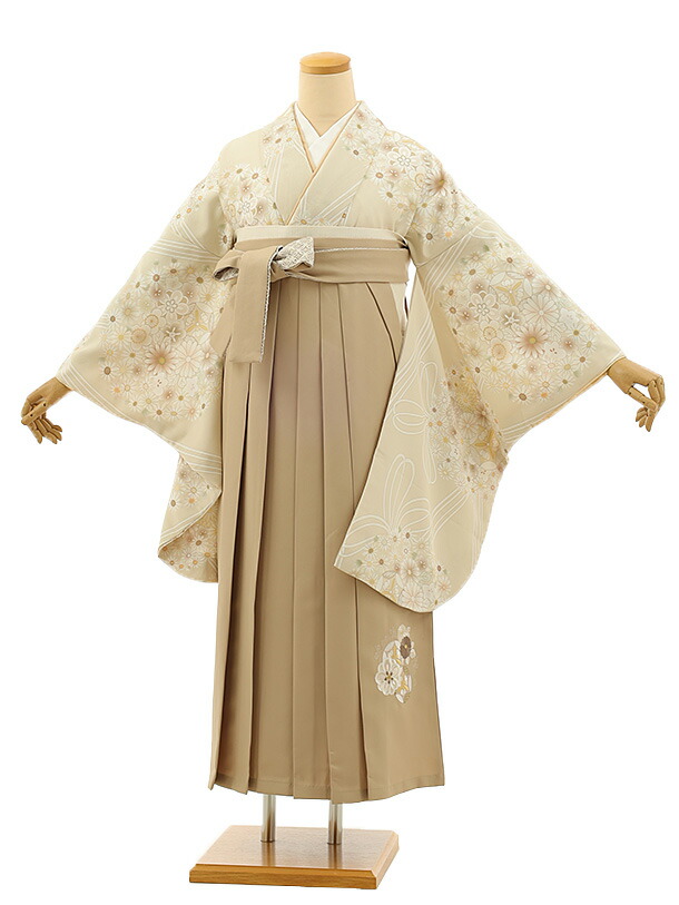 卒業式 袴 レンタル 女 女性 レンタル 卒業袴レンタル h1098 ベージュ薬玉×ベージュ袴 卒業式袴セット レンタル 二尺袖 着物 袴 フルセット 女性 大人 大学生 専門学生 卒業式 謝恩会 新品足袋プレゼント 往復送料無料【レンタル】