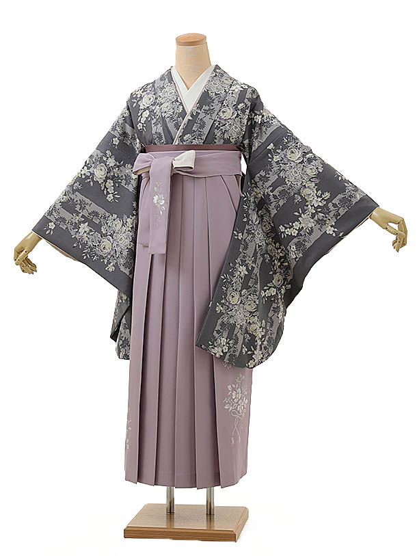 卒業式 袴 レンタル 女 女性 レンタル 卒業袴レンタル h1236 Kamishibai ばらストライプグレーxラベンダー ブランド 卒業式袴セット 二尺袖 着物 袴 フルセット 女性 大人 大学生 専門学生 卒業式 謝恩会 新品足袋プレゼント 往復送料無料【レンタル】