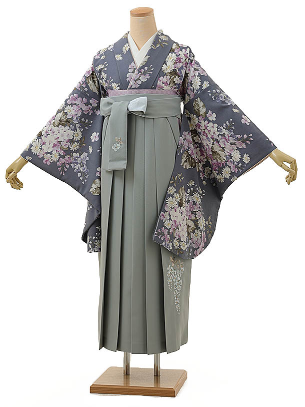 卒業式 袴 レンタル 女 女性 レンタル 卒業袴レンタル h1245 SUGARKEI スミレに藤グレーxグレー ブランド 卒業式袴セット 着物 レンタル 二尺袖 着物 袴 フルセット 女性 大人 大学生 専門学生 卒業式 謝恩会 新品足袋プレゼント 往復送料無料【レンタル】