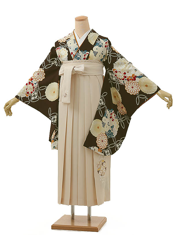 卒業式 袴 レンタル 女 女性 レンタル 卒業袴レンタル h1257 Kansai 丸花に七宝こげ茶xアイボリー ブランド 卒業式袴セット 着物 レンタル 二尺袖 着物 袴 フルセット 女性 大人 大学生 専門学生 卒業式 謝恩会 新品足袋プレゼント 往復送料無料【レンタル】 17,360円