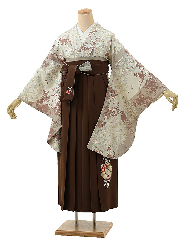 卒業式 袴 レンタル 女 女性 レンタル 卒業袴レンタル h1261 Kansai 縞に梅菊クリームベージュx茶 ブランド 卒業式袴セット 着物 レンタル 二尺袖 着物 袴 フルセット 女性 大人 大学生 専門学生 卒業式 謝恩会 新品足袋プレゼント 往復送料無料【レンタル】