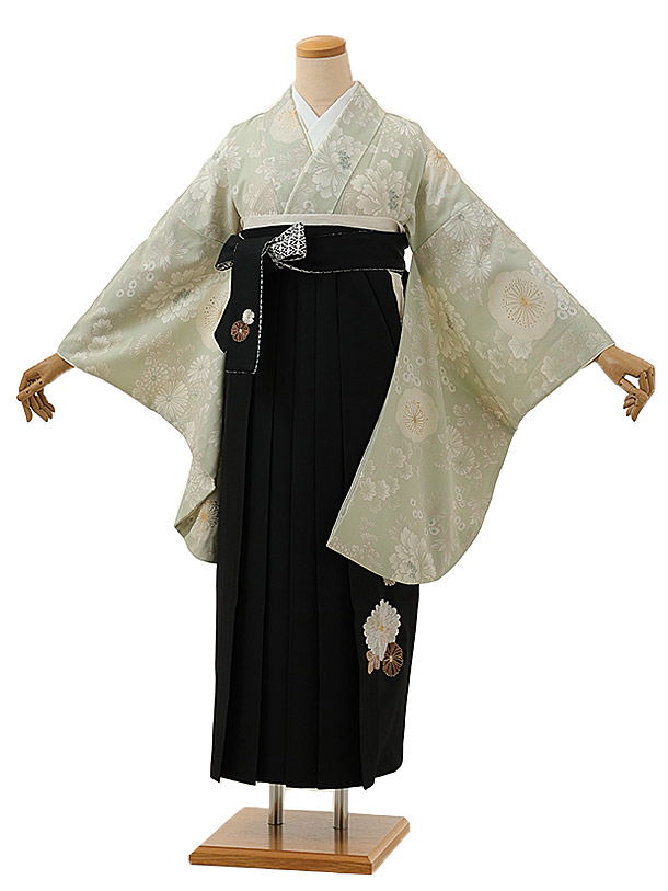 卒業式 袴 レンタル 女 女性 レンタル 卒業袴レンタル h1317 九重 薄緑梅牡丹x黒 ブランド 着物 レンタル 二尺袖 着物 袴 フルセット 女性 大人 大学生 専門学生 卒業式 謝恩会 新品足袋プレゼント 往復送料無料【レンタル】