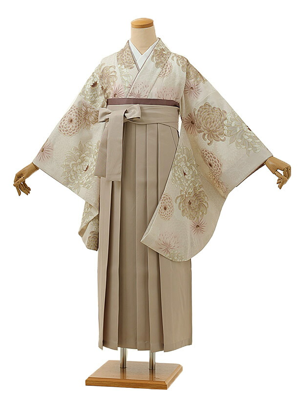 卒業式 袴 レンタル 女 女性 レンタル 卒業袴レンタル h1319 ベージュ菊xベージュ 着物 レンタル 二尺袖 着物 袴 フルセット 女性 大人 大学生 専門学生 卒業式 謝恩会 新品足袋プレゼント 往復送料無料【レンタル】