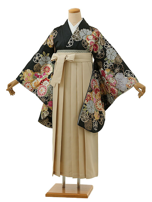 卒業式 袴 レンタル 女 女性 レンタル 卒業袴レンタル h1342 黒花づくしxアイボリー 着物 レンタル 二尺袖 着物 袴 フルセット 女性 大人 大学生 専門学生 卒業式 謝恩会 新品足袋プレゼント 往復送料無料【レンタル】 14,652円