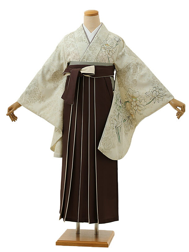 卒業式 袴 レンタル 女 女性 レンタル 卒業袴レンタル h1346 芙蓉に更紗小紋ﾍﾞｰｼﾞｭxブラウン 着物 レンタル 二尺袖 着物 袴 フルセット 女性 大人 大学生 専門学生 卒業式 謝恩会 新品足袋プレゼント 往復送料無料【レンタル】