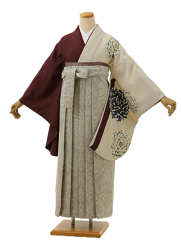 卒業式 袴 レンタル 女 女性 レンタル 卒業袴レンタル h1363 ボルドー菊染め分けxグレージュ 着物 レンタル 二尺袖 着物 袴 フルセット 女性 大人 大学生 専門学生 卒業式 謝恩会 新品足袋プレゼント 往復送料無料【レンタル】
