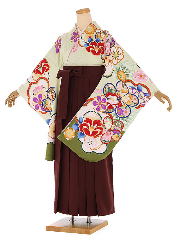 卒業式 袴 レンタル 女 女性 レンタル 卒業袴レンタル h1405 ヒワ古典花×エンジ 着物 レンタル 二尺袖 着物 袴 フルセット 女性 大人 大学生 専門学生 卒業式 謝恩会 新品足袋プレゼント 往復送料無料【レンタル】