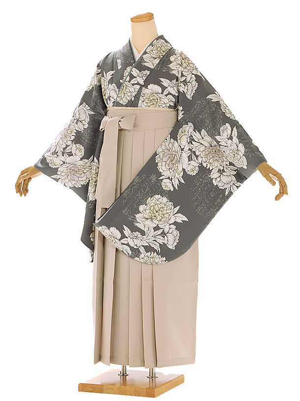 卒業式 袴 レンタル 女 女性 レンタル 卒業袴レンタル h1408 グレー花×ベージュ 着物 レンタル 二尺袖 着物 袴 フルセット 女性 大人 大学生 専門学生 卒業式 謝恩会 新品足袋プレゼント 往復送料無料【レンタル】