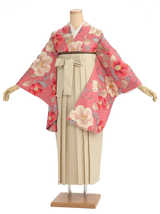 卒業式 袴 レンタル 女 女性 レンタル 卒業袴レンタル h1424 ピンク花×ベージュ 着物 レンタル 二尺袖 着物 袴 フルセット 女性 大人 大学生 専門学生 卒業式 謝恩会 新品足袋プレゼント 往復送料無料【レンタル】