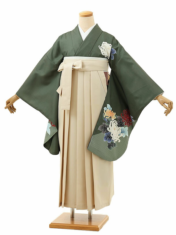 卒業式 袴 レンタル 女 女性 レンタル 卒業袴レンタル h1461グリーン菊xアイボリー 着物 レンタル 二尺袖 着物 袴 フルセット 女性 大人 大学生 専門学生 卒業式 謝恩会 新品足袋プレゼント 往復送料無料【レンタル】