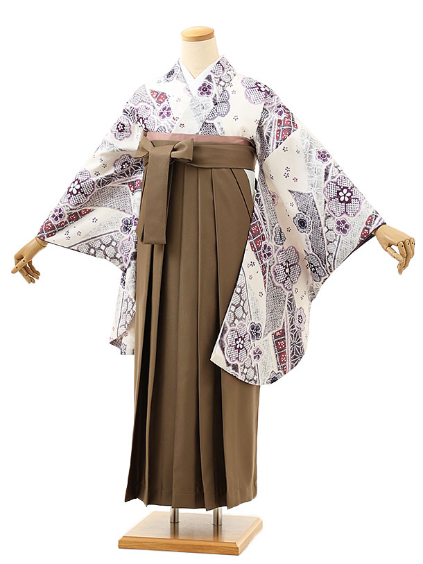 卒業式 袴 レンタル 女 女性 レンタル 卒業袴レンタル h1557白地熨斗に花xモカブラウン 着物 レンタル 二尺袖 着物 袴 フルセット 女性 大人 大学生 専門学生 卒業式 謝恩会 新品足袋プレゼント 往復送料無料【レンタル】