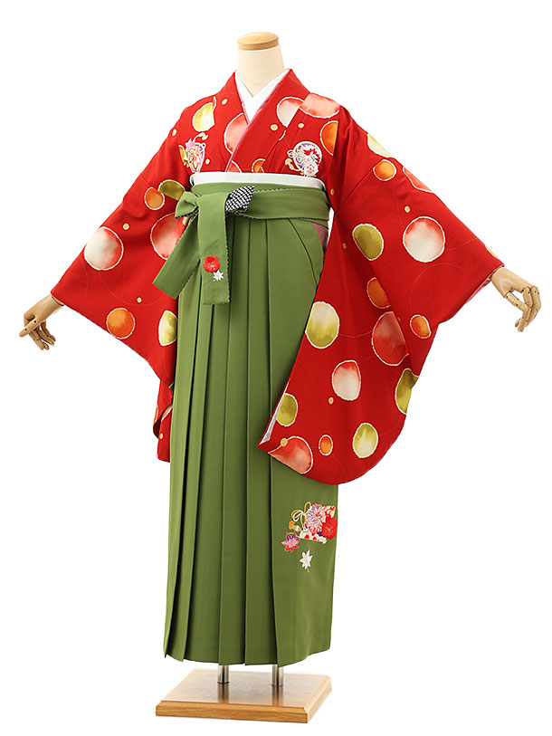 卒業式 袴 レンタル 女 女性 レンタル 卒業袴レンタル h1595赤ドット刺繍まりxグリーン 着物 レンタル 二尺袖 着物 袴 フルセット 女性 大人 大学生 専門学生 卒業式 謝恩会 新品足袋プレゼント 往復送料無料【レンタル】