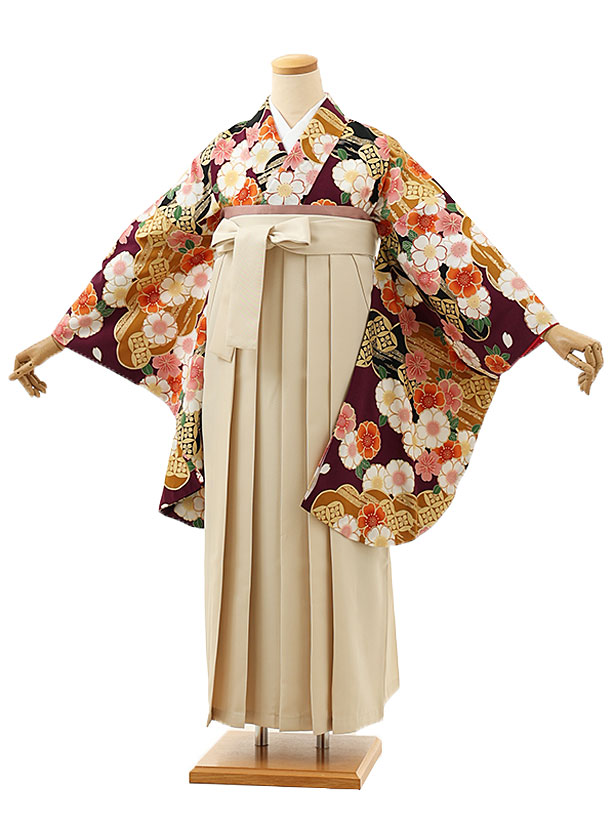 卒業式 袴 レンタル 女 女性 レンタル 卒業袴レンタル h1613 パープル雲取り桜×アイボリー 着物 レンタル 二尺袖 着物 袴 フルセット 女性 大人 大学生 専門学生 卒業式 謝恩会 新品足袋プレゼント 往復送料無料【レンタル】 15,246円