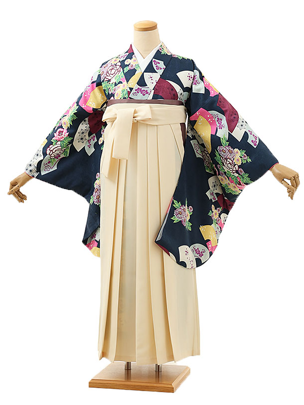 卒業式 袴 レンタル 女 女性 レンタル 卒業袴レンタル h1615 ダークグリーン扇に花×クリーム 着物 レンタル 二尺袖 着物 袴 フルセット 女性 大人 大学生 専門学生 卒業式 謝恩会 新品足袋プレゼント 往復送料無料【レンタル】