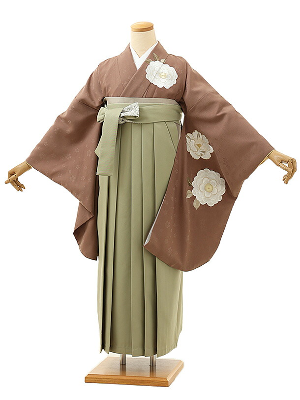 卒業式 袴 レンタル 女 女性 レンタル 卒業袴レンタル h1620　モカブラウン刺繍花×グリーン 着物 レンタル 二尺袖 着物 袴 フルセット 女性 大人 大学生 専門学生 卒業式 謝恩会 新品足袋プレゼント 往復送料無料【レンタル】