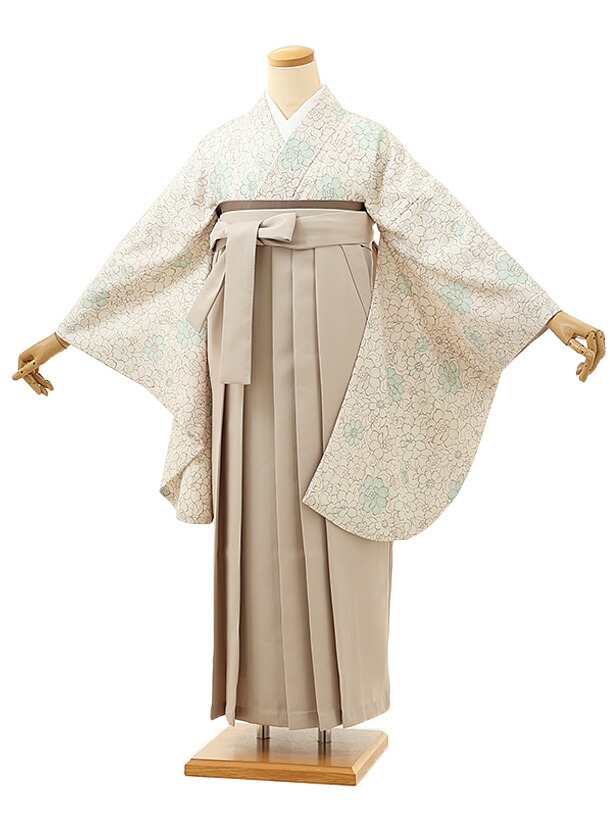 卒業式 袴 レンタル 女 女性 レンタル 卒業袴レンタル h1627　薄ベージュ小花×ベージュ 着物 レンタル 二尺袖 着物 袴 フルセット 女性 大人 大学生 専門学生 卒業式 謝恩会 新品足袋プレゼント 往復送料無料【レンタル】
