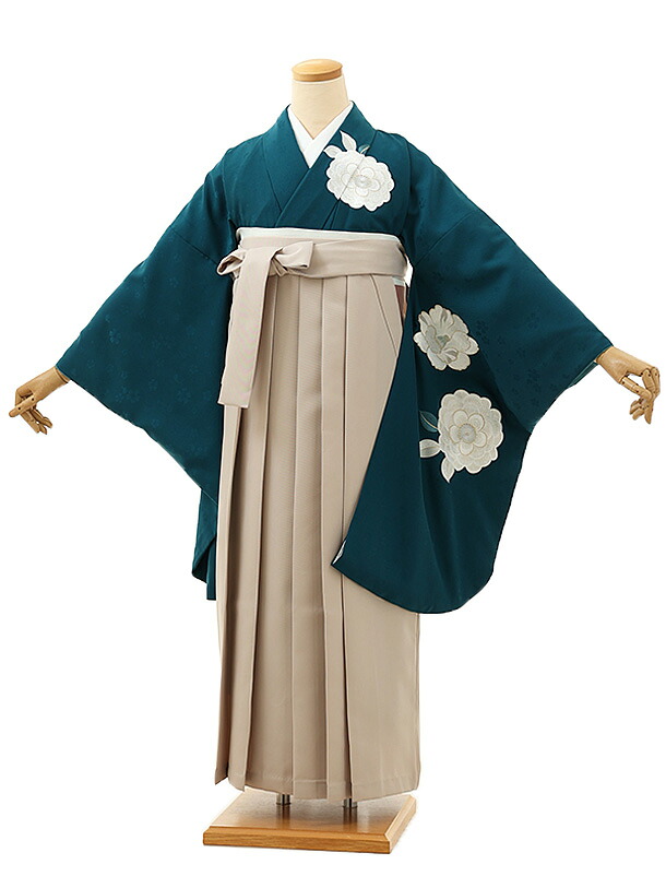卒業式 袴 レンタル 女 女性 レンタル 卒業袴レンタル h1630　グリーン刺繍花×ベージュ 着物 レンタル 二尺袖 着物 袴 フルセット 女性 大人 大学生 専門学生 卒業式 謝恩会 新品足袋プレゼント 往復送料無料【レンタル】