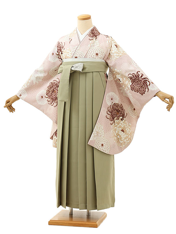 卒業式 袴 レンタル 女 女性 レンタル 卒業袴レンタル h1647　ピンク菊×グリーン 着物 レンタル 二尺袖 着物 袴 フルセット 女性 大人 大学生 専門学生 卒業式 謝恩会 新品足袋プレゼント 往復送料無料【レンタル】