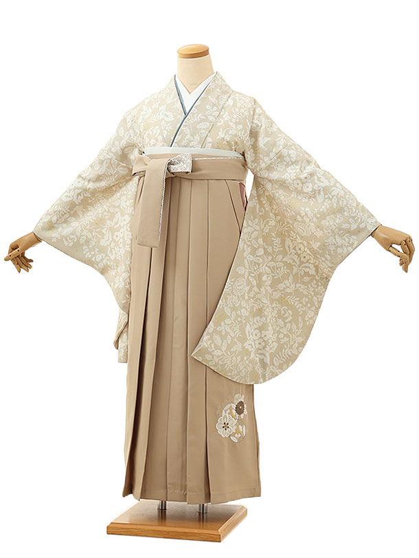 卒業式 袴 レンタル 女 女性 レンタル 卒業袴レンタル h1721　ベージュ更紗×ベージュ 着物 レンタル 二尺袖 着物 袴 フルセット 女性 大人 大学生 専門学生 卒業式 謝恩会 新品足袋プレゼント 往復送料無料【レンタル】
