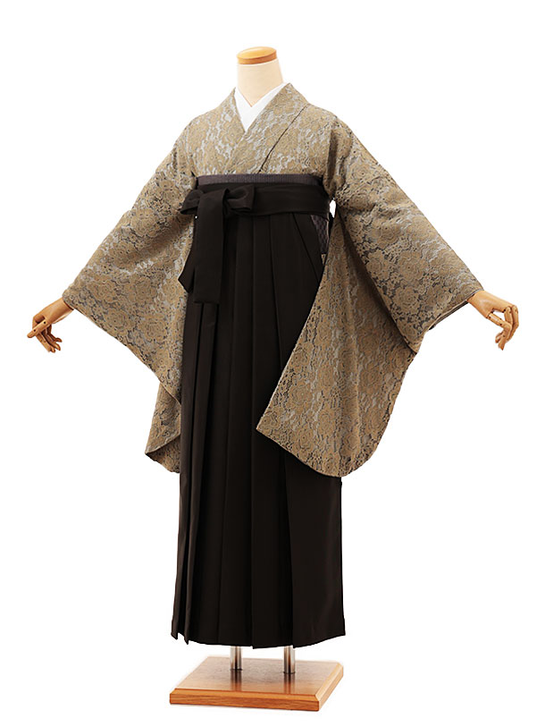 卒業式 袴 レンタル 女 女性 レンタル 卒業袴レンタル h1752　モスグリーンレース×チャコール 着物 レンタル 二尺袖 着物 袴 フルセット 女性 大人 大学生 専門学生 卒業式 謝恩会 新品足袋プレゼント 往復送料無料【レンタル】