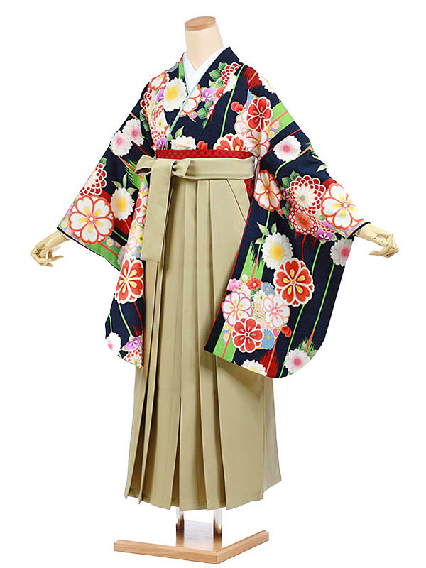 卒業式 袴 レンタル 女 女性 レンタル 卒業袴レンタル h956 濃紺地桜×ベージュ袴 卒業式袴セット 着物 二尺袖 着物 袴 フルセット 女性 大人 大学生 専門学生 卒業式 謝恩会 新品足袋プレゼント 往復送料無料【レンタル】