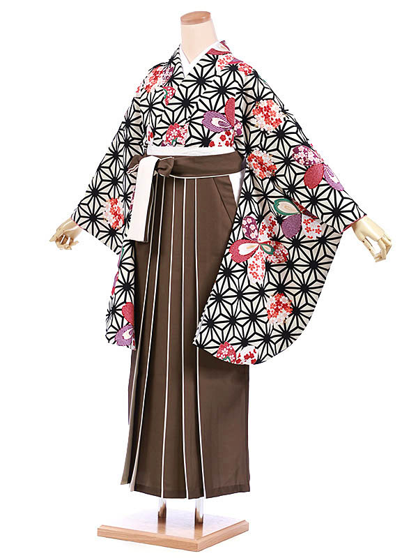 卒業式 袴 レンタル 女 女性 レンタル 卒業袴レンタル h982 白地麻の葉桜×茶色袴 卒業式袴セット 着物 二尺袖 着物 袴 フルセット 女性 大人 大学生 専門学生 卒業式 謝恩会 新品足袋プレゼント 往復送料無料【レンタル】