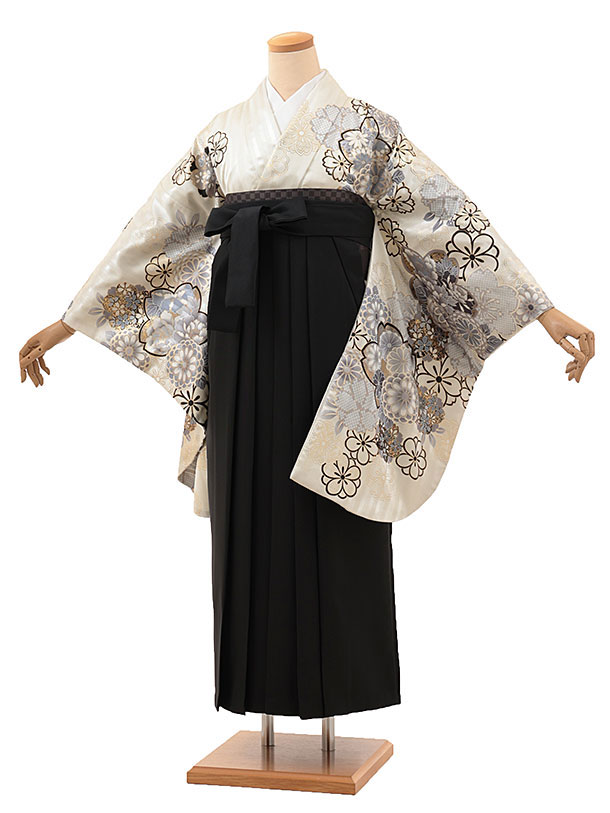 卒業式 袴 レンタル 女 女性 レンタル 卒業袴レンタル h1878 白地桜四季花×黒 着物 レンタル 二尺袖 着物 袴 フルセット 女性 大人 大学生 専門学生 卒業式 謝恩会 新品足袋プレゼント 往復送料無料【レンタル】