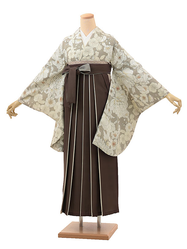 卒業式 袴 レンタル 女 女性 レンタル 卒業袴レンタル h1880 ベージュ大花八重桜×茶アイボリー 着物 レンタル 二尺袖 着物 袴 フルセット 女性 大人 大学生 専門学生 卒業式 謝恩会 新品足袋プレゼント 往復送料無料【レンタル】