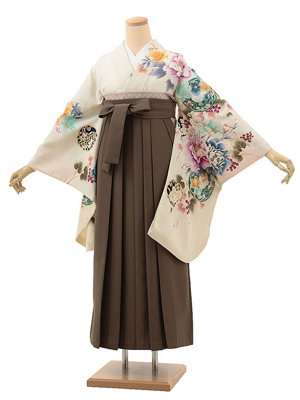 卒業式 袴 レンタル 女 女性 レンタル 卒業袴レンタル h1920 クリーム花×ブラウン 着物 レンタル 二尺袖 着物 袴 フルセット 女性 大人 大学生 専門学生 卒業式 謝恩会 新品足袋プレゼント 往復送料無料【レンタル】