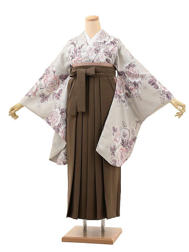 卒業式 袴 レンタル 女 女性 レンタル 卒業袴レンタル h1945 グレージュバラ×ブラウン 着物 レンタル 二尺袖 着物 袴 フルセット 女性 大人 大学生 専門学生 卒業式 謝恩会 新品足袋プレゼント 往復送料無料【レンタル】