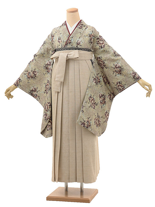 卒業式 袴 レンタル 女 女性 レンタル 卒業袴レンタル h1952 ベージュバラ×薄ベージュ 着物 レンタル 二尺袖 着物 袴 フルセット 女性 大人 大学生 専門学生 卒業式 謝恩会 新品足袋プレゼント 往復送料無料【レンタル】