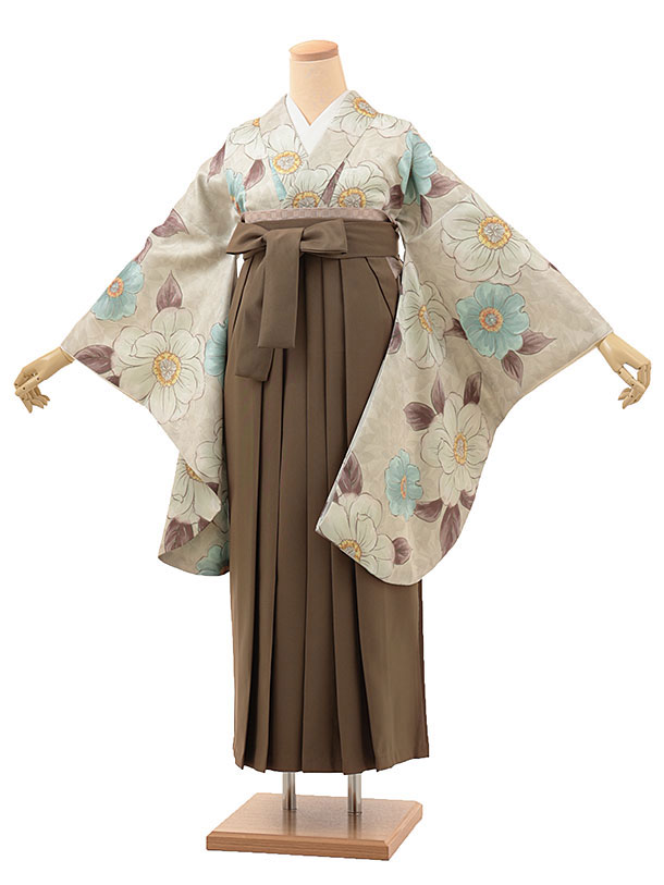 卒業式 袴 レンタル 女 女性 レンタル 卒業袴レンタル h1959 グレージュ花&times;モカブラウン 着物 レンタル 二尺袖 着物 袴 フルセット 女性 大人 大学生 専門学生 卒業式 謝恩会 新品足袋プレゼント 往復送料無料【レンタル】｜京都かしいしょう