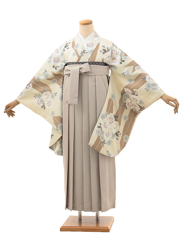 卒業式 袴 レンタル 女 女性 レンタル 卒業袴レンタル hV078　クリーム矢柄　桜×ベージュ 着物 レンタル 二尺袖 着物 袴 フルセット 女性 大人 大学生 専門学生 卒業式 謝恩会 新品足袋プレゼント 往復送料無料【レンタル】
