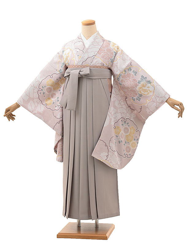 卒業式 袴 レンタル 女 女性 レンタル 卒業袴レンタル hV089　薄パープル　雪輪 花×グレージュ 着物 レンタル 二尺袖 着物 袴 フルセット 女性 大人 大学生 専門学生 卒業式 謝恩会 新品足袋プレゼント 往復送料無料【レンタル】