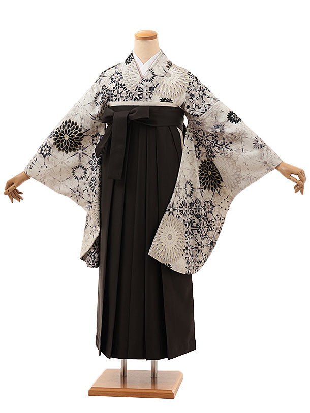 卒業式 袴 レンタル 女 女性 レンタル 卒業袴レンタル hV162　アイボリー 花×チャコールグレー 着物 レンタル 二尺袖 着物 袴 フルセット 女性 大人 大学生 専門学生 卒業式 謝恩会 新品足袋プレゼント 往復送料無料【レンタル】