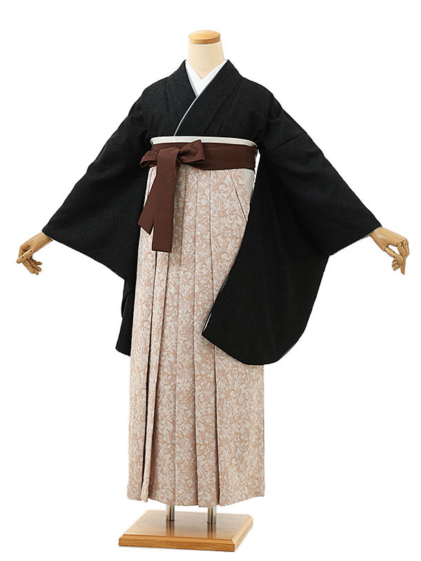 卒業式 袴 レンタル 女 女性 レンタル 卒業袴レンタル 1724　黒地羽模様×ピンク花 着物 レンタル 二尺袖 着物 袴 フルセット 女性 大人 大学生 専門学生 卒業式 謝恩会 新品足袋プレゼント 往復送料無料【レンタル】
