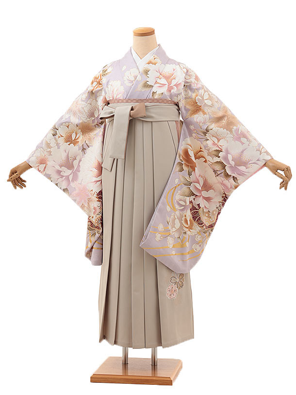 卒業式 袴 レンタル 女 女性 レンタル 卒業袴レンタル V201　ラベンダー 雪輪に花×ベージュ 着物 レンタル 二尺袖 着物 袴 フルセット 女性 大人 大学生 専門学生 卒業式 謝恩会 新品足袋プレゼント 往復送料無料【レンタル】