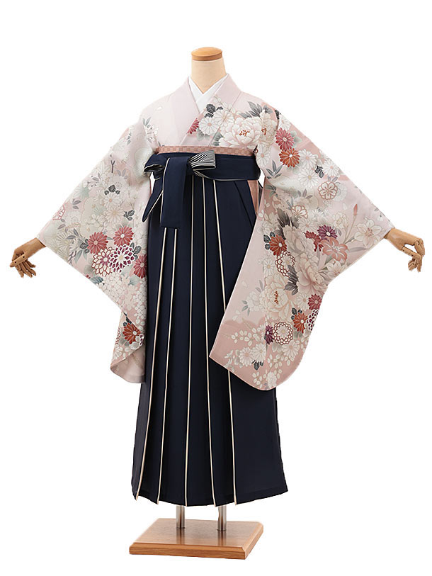 卒業式 袴 レンタル 女 女性 レンタル 卒業袴レンタル V233　ピンク 花づくし×紺ｱｲﾎﾞﾘｰ 着物 レンタル 二尺袖 着物 袴 フルセット 女性 大人 大学生 専門学生 卒業式 謝恩会 新品足袋プレゼント 往復送料無料【レンタル】