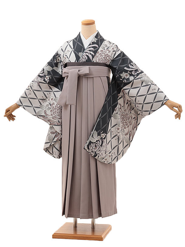 卒業式 袴 レンタル 女 女性 レンタル 卒業袴レンタル V250　グレー染め分け 花×グレージュ 着物 レンタル 二尺袖 着物 袴 フルセット 女性 大人 大学生 専門学生 卒業式 謝恩会 新品足袋プレゼント 往復送料無料【レンタル】