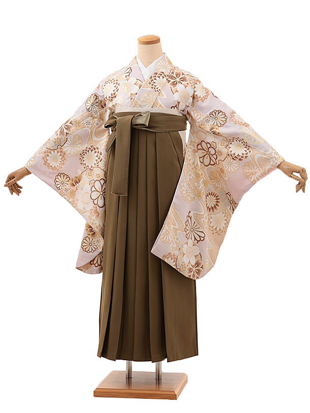 卒業式 袴 レンタル 女 女性 レンタル 卒業袴レンタル V296　藤色 流水菊×ブラウン 着物 レンタル 二尺袖 着物 袴 フルセット 女性 大人 大学生 専門学生 卒業式 謝恩会 新品足袋プレゼント 往復送料無料【レンタル】