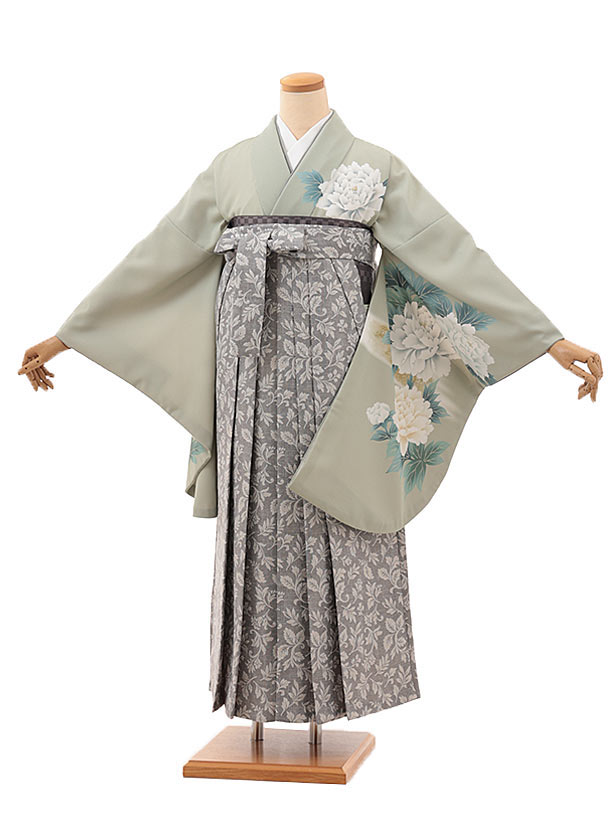 卒業式 袴 レンタル 女 女性 レンタル 卒業袴レンタル V339　グリーン 花×グレー小花 着物 レンタル 二尺袖 着物 袴 フルセット 女性 大人 大学生 専門学生 卒業式 謝恩会 新品足袋プレゼント 往復送料無料【レンタル】