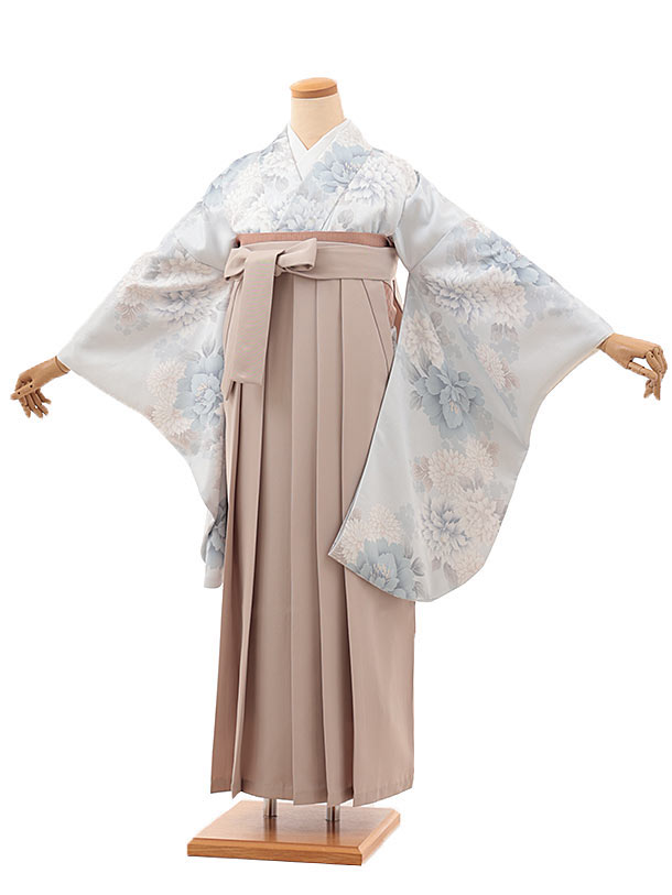 卒業式 袴 レンタル 女 女性 レンタル 卒業袴レンタル V357　水色 花×ベージュ 着物 レンタル 二尺袖 着物 袴 フルセット 女性 大人 大学生 専門学生 卒業式 謝恩会 新品足袋プレゼント 往復送料無料【レンタル】