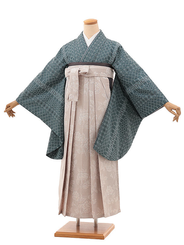 卒業式 袴 レンタル 女 女性 レンタル 卒業袴レンタル V369　ﾌﾞﾙｰｸﾞﾘｰﾝ レース×ﾋﾟﾝｸﾍﾞｰｼﾞｭ花 着物 レンタル 二尺袖 着物 袴 フルセット 女性 大人 大学生 専門学生 卒業式 謝恩会 新品足袋プレゼント 往復送料無料【レンタル】