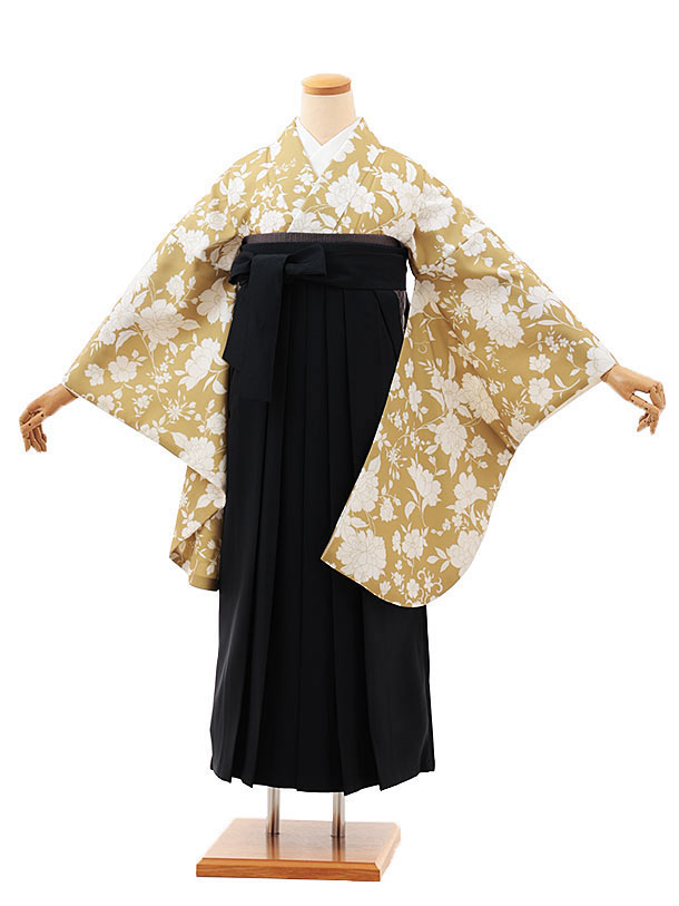 卒業式 袴 レンタル 女 女性 レンタル 卒業袴レンタル V380　からし花×紺 着物 レンタル 二尺袖 着物 袴 フルセット 女性 大人 大学生 専門学生 卒業式 謝恩会 新品足袋プレゼント 往復送料無料【レンタル】