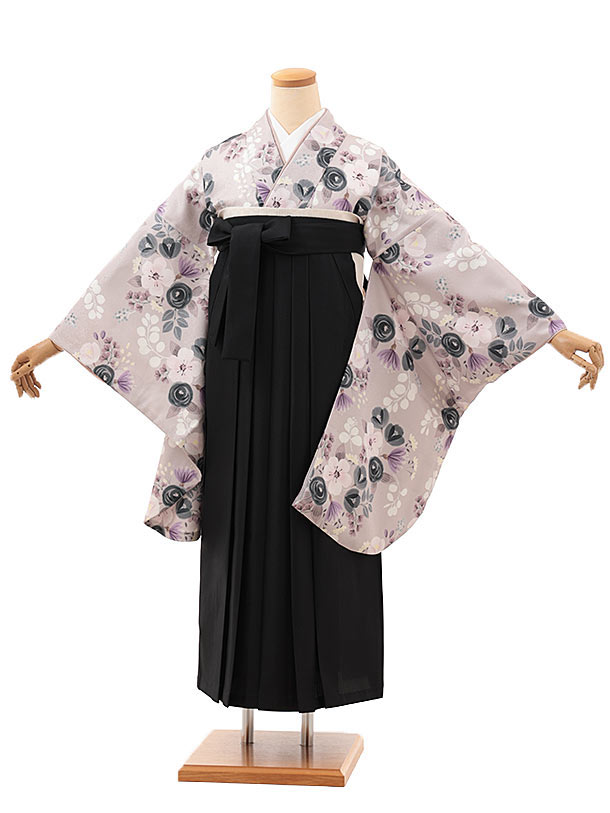卒業式 袴 レンタル 女 女性 レンタル 卒業袴レンタル V475　ニュアンスピンクﾊﾟｽﾃﾙﾌﾞｰｹ×黒 着物 レンタル 二尺袖 着物 袴 フルセット 女性 大人 大学生 専門学生 卒業式 謝恩会 新品足袋プレゼント 往復送料無料【レンタル】