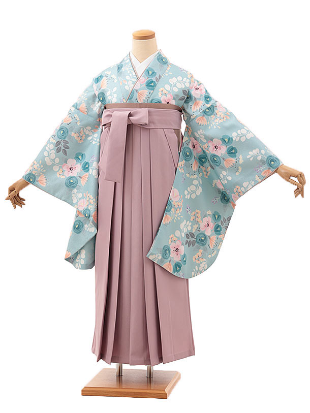 卒業式 袴 レンタル 女 女性 レンタル 卒業袴レンタル V489　グリーンﾊﾟｽﾃﾙﾌﾞｰｹ×ピンクパープル 着物 レンタル 二尺袖 着物 袴 フルセット 女性 大人 大学生 専門学生 卒業式 謝恩会 新品足袋プレゼント 往復送料無料【レンタル】