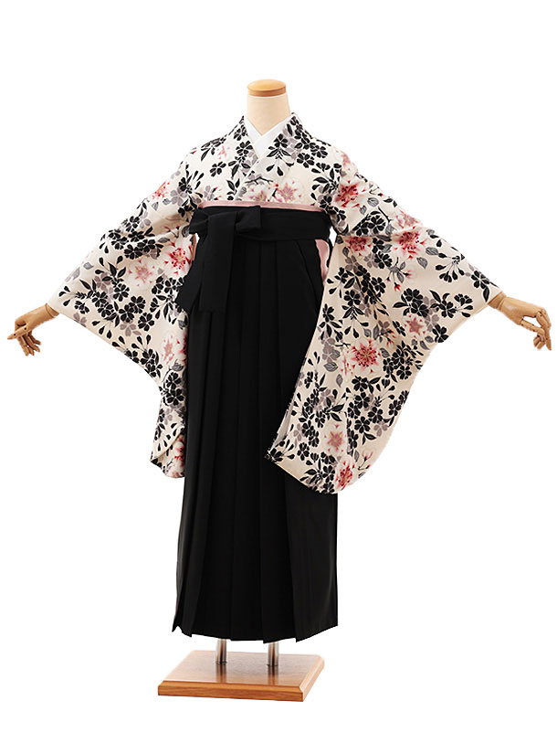 卒業式 袴 レンタル 女 女性 レンタル 卒業袴レンタル V533　淡ピンク黒桜×黒 着物 レンタル 二尺袖 着物 袴 フルセット 女性 大人 大学生 専門学生 卒業式 謝恩会 新品足袋プレゼント 往復送料無料【レンタル】